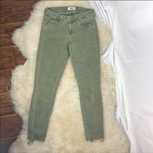 Paige Verdugo Ankle Fray Raw Olive Skinny Jeans 26